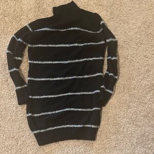 Black and Silver Striped Women's Sweater Dress